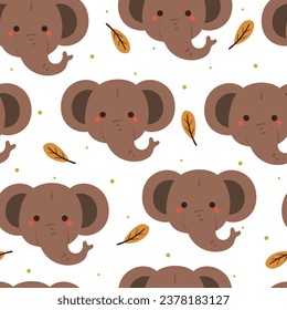 seamless pattern cartoon elephant and leaves. cute animal wallpaper illustration for gift wrap paper
