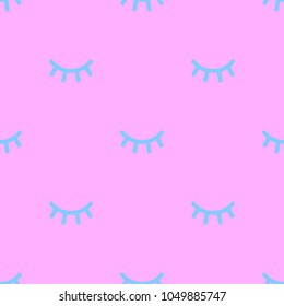 Seamless pattern with cartoon eyelashes. Pattern with closed woman eyes in trendy colors. Cute design. Vector illustration.