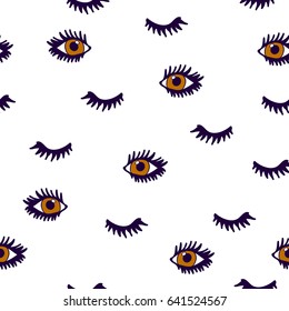 Seamless pattern with cartoon eyes, vector illustration