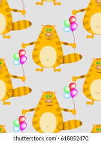 seamless pattern cartoon fat cat with balloons