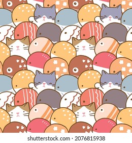 Seamless Pattern of Cartoon Fish and Cat Art Design