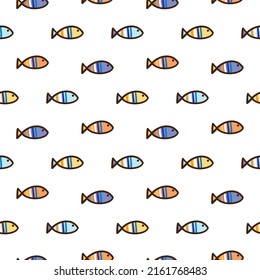 Seamless Pattern with Cartoon Fish Design on White Background