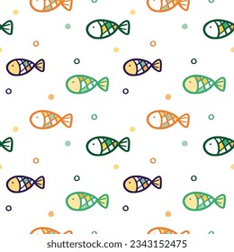 Patrón sin problemas con diseño de peces caricaturizados en fondo blanco