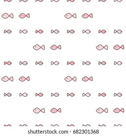 Seamless Pattern of Cartoon Fish Design on White Background