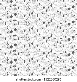 Seamless pattern with a lot of cartoon fish. Image for coloring pages. Coloring book.