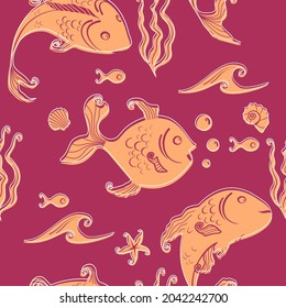 Seamless pattern. Cartoon fish. Kids background. Can be used in textile industry, paper, background, scrapbooking.