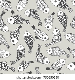 Seamless pattern from cartoon fish. Vector illustratoin.