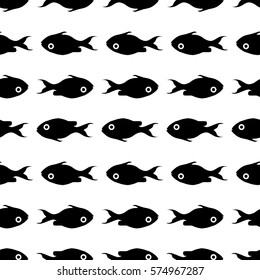 seamless pattern of cartoon fish white and black
