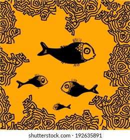 Seamless pattern with cartoon fishes