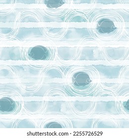 Seamless pattern with cartoon fishes on blue watercolor background.  Hand drawn vector illustration. Perfect for wallpaper, wrapping, fabric and textile. 