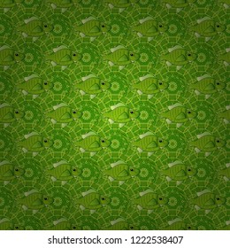 Seamless pattern with cartoon fishes. Scandinavian Childish texture for fabric, textile, printing. Vector background in yellow, green and orange colors.