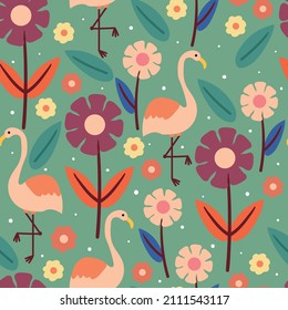 flamingo de dibujos animados sin costura. ilustración vectorial para impresión de tela, papel de envoltura de regalo