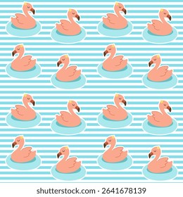 Seamless Pattern Cartoon Flamingo.Cute Summer Tropical Bird Design for Fabric and Stipe Background.