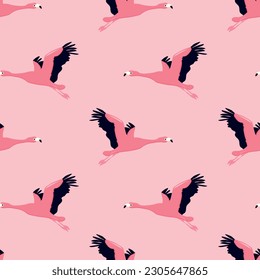 Patrón sin foco con flamencos de dibujos animados.