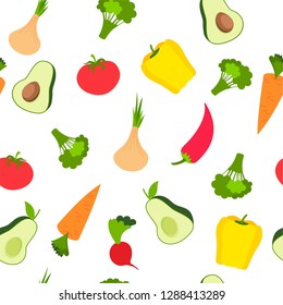 Seamless pattern with cartoon flat vegetables