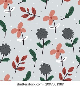 seamless pattern cartoon flower and leaves for. spring collection for fabric print, gift wrapping paper