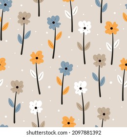 seamless pattern cartoon flower and leaves for. spring collection for fabric print, gift wrapping paper