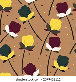 seamless pattern cartoon flower and leaves. spring wallpaper for fabric print, gift wrapping paper
