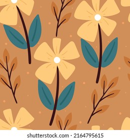 flor de dibujos animados sin costura y hojas. papel tapiz de planta para impresión textil, de tela