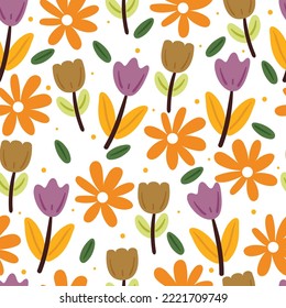 seamless pattern cartoon flower and leaves for textile, gift wrap paper