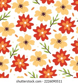 seamless pattern cartoon flower and leaves. botanical wallpaper for textile, gift wrap paper