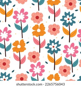 seamless pattern cartoon flower and leaves. botanical wallpaper for textile, gift wrap paper