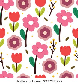 seamless pattern cartoon flower and leaves. botanical wallpaper for textile, gift wrap paper