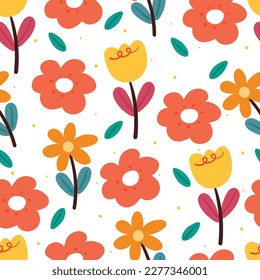 seamless pattern cartoon flower and leaves. botanical wallpaper for textile, gift wrap paper