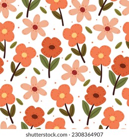seamless pattern cartoon flower and leaves character. botanical wallpaper for textile, gift wrap paper