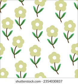 flor de dibujos animados sin soldadura y hojas para textiles, papel de envoltura de regalo caricatura fondo sin soldadura, ilustración vectorial, papel tapizado, textiles, bolsa, prendas de vestir, diseño de moda