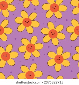 seamless pattern cartoon flower and leaves. plant wallpaper for pattern scarf, background
