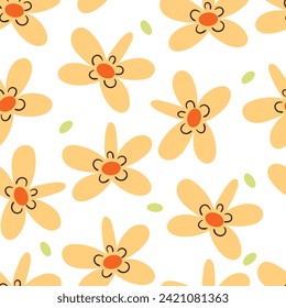 nahtlose Muster Cartoon Blume und Blätter. süße pflanzliche Tapete und Hintergrund für Geschenkpapier