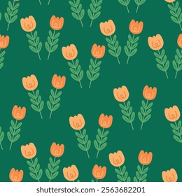 Seamless pattern cartoon flower and leaves. cute plant wallpaper and background for gift wrap paper