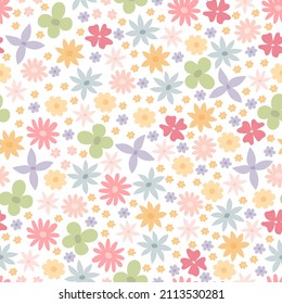 patrón impecable con flores de dibujos animados. vector colorido, dibujo a mano. diseño para tela, impresión, textil, envoltura