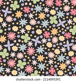 seamless pattern with cartoon flowers. colorful vector, hand drawing. design for fabric, print, textile, wrapper
