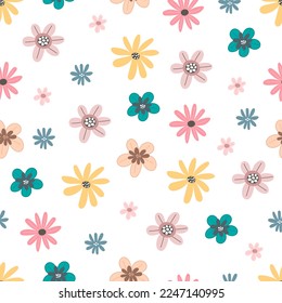 seamless pattern with cartoon flowers. colorful vector, hand drawing. design for fabric, print, textile, wrapper
