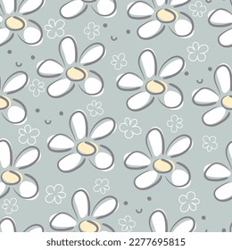 seamless pattern with cartoon flowers. colorful vector, hand drawing. design for fabric, print, textile, wrapper