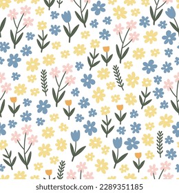 patrón impecable con flores de dibujos animados. vector colorido, dibujo a mano. diseño para tela, impresión, textil, envoltura
