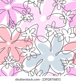 patrón impecable con flores de dibujos animados. vector colorido, dibujo a mano. diseño para tela, impresión, textil, envoltura
