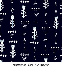 Seamless pattern with cartoon flowers, decor elements on a neutral background. Vector flat Scandinavian style. floral ornament. hand drawing. design for fabric, textile, wrapper, print