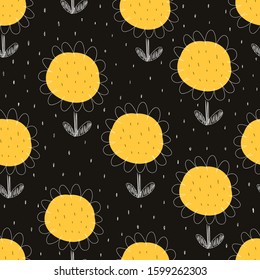 Seamless pattern with cartoon flowers, decor elements on a neutral background. Flat colorful vector. plant texture. Hand drawing isolated. floral ornament. design for fabric, print, textile, wrapper