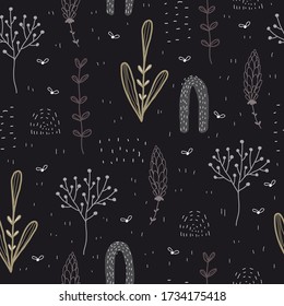 Seamless pattern with cartoon flowers, decor elements on a neutral background. colorful vector. hand drawing. ornament, flat style. design for fabric, print, textile, wrapper