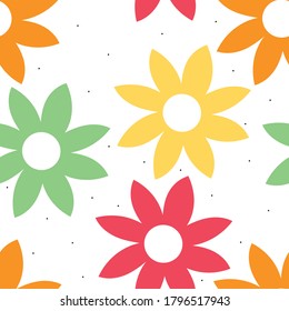 Patrón sin foco con flores de dibujos animados. para impresión de tela, textil, papel de envoltura de regalo. vector colorido para los niños, de estilo plano