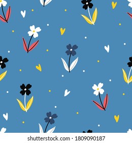 Seamless pattern with cartoon flowers. for fabric print, textile, gift wrapping paper. colorful vector for kids, flat style