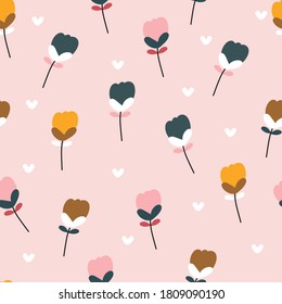 Seamless pattern with cartoon flowers. for fabric print, textile, gift wrapping paper. colorful vector for kids, flat style