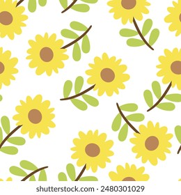 Seamless pattern with cartoon flowers, for fabric prints, textiles, gift wrapping paper. children's colorful vector, flat style