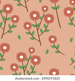 Seamless pattern with cartoon flowers, for fabric prints, textiles, gift wrapping paper. children's colorful vector, flat style