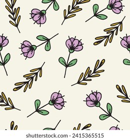 Seamless pattern with cartoon flowers. Seamless floral cute background. Vector.