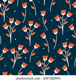 dibujos animados sin costura sobre flores y hojas. papel de pared de primavera para papel de envoltura de regalo, pañuelo, impresión de tela