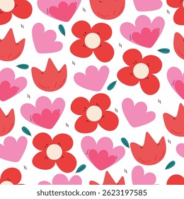 Flores y hojas de dibujos animados de patrón sin fisuras. lindo Fondo de pantalla botánico y patrón para papel de regalo